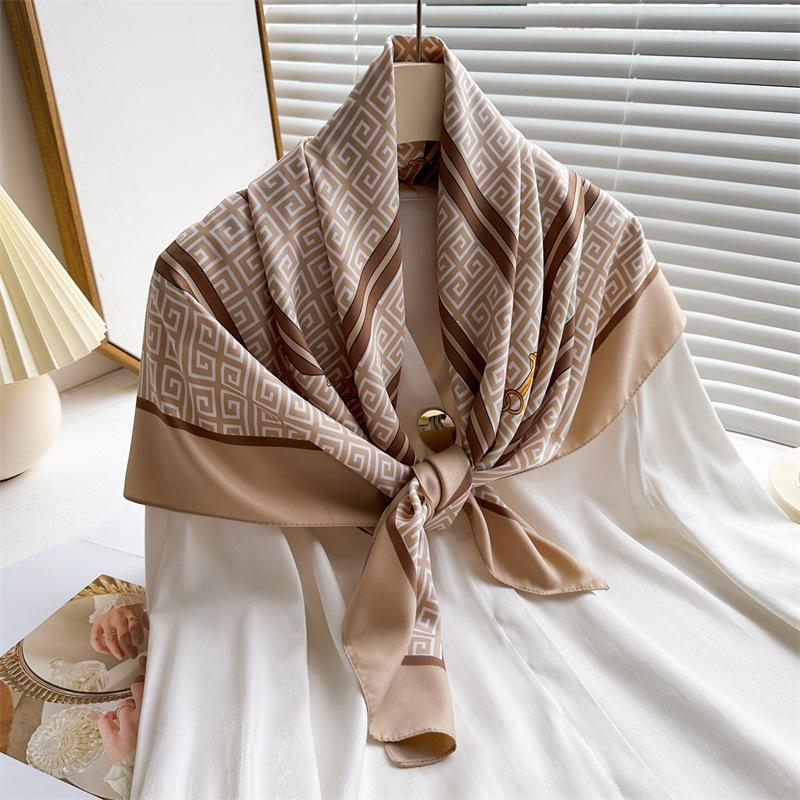 Luxury High Quality Women Satin Silk Scarf Hairband Ribbon Neckerchief Tie Neck Bag Scarf Satin Hair Scarves 90*90cm Square Wrap