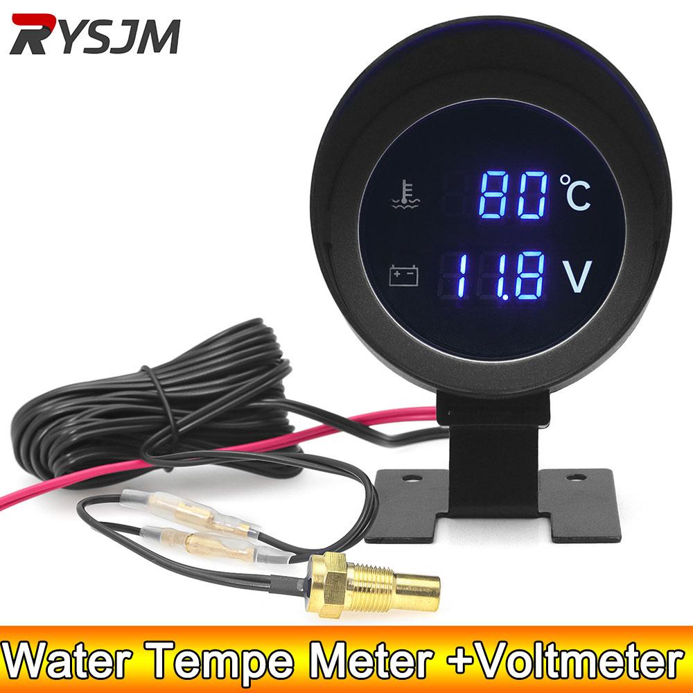

AD 12V/24V Car Water Temperature Gauge + Voltmeter Car Motors Water Temp Voltage 2in1 Meter Digital With Water Temp Sensor