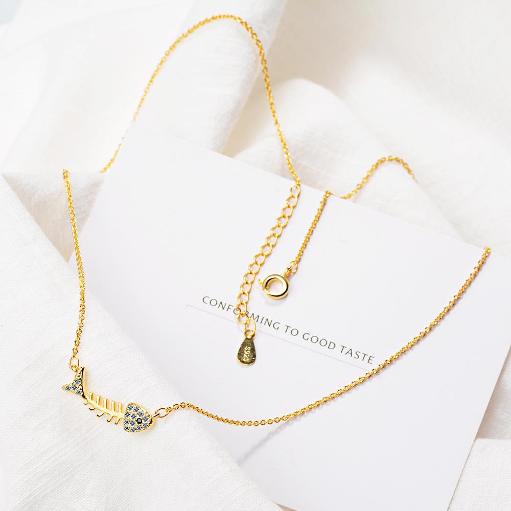 Necklace Female Small Fresh Fish Bone Sweet Short Ocean Collarbone Chain Pendant Female Necklace Romantic Valentine's Day Gifts for Girlfriends