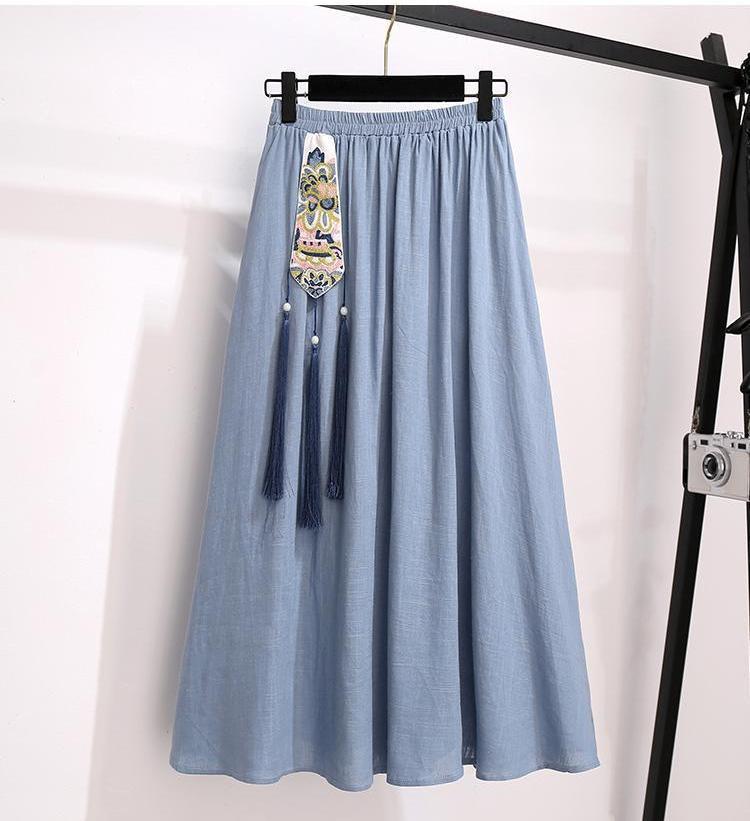 Retro Ethnic Embroidered Cotton-Linen Tang Suit: Two-Piece Cheongsam Zen Tea Outfit