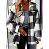 Ladies' Plush Fleece Winter Coat - Grid High Stretch Coat, Middle Eastern Elegant Collection, Machine Washable for Autumn and Winter