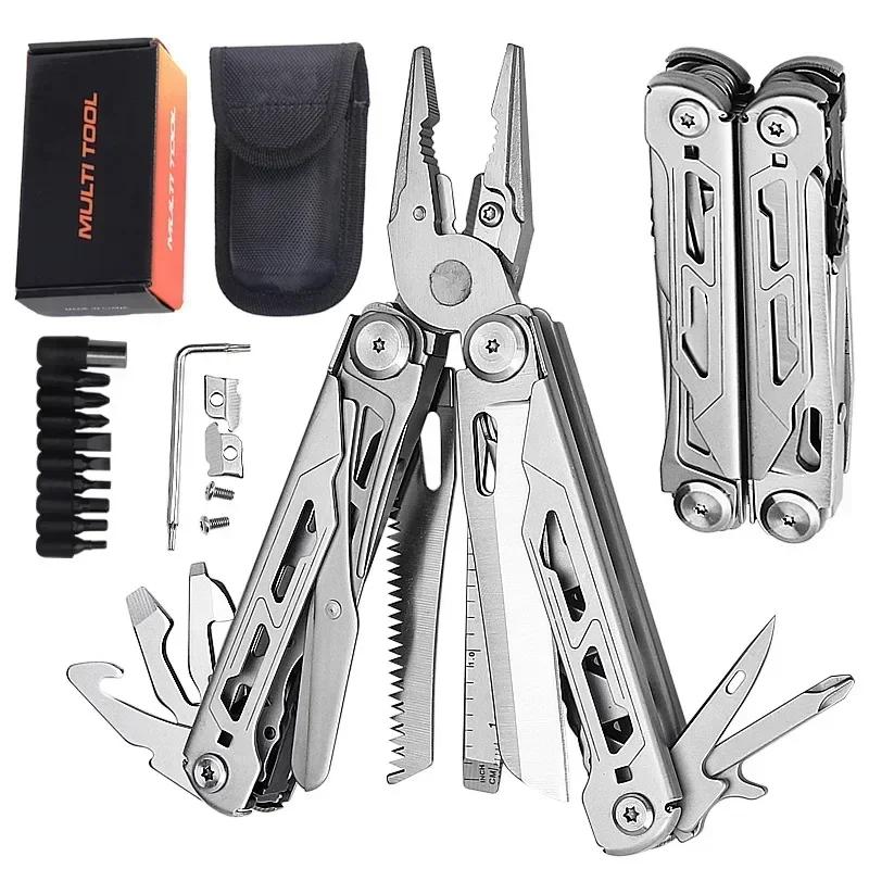 Durable Metal Multitool Pliers with Sharp Blade Wire Cutter Screwdrivers Scissors Multi Function Tool for Outdoor Camping Hiking