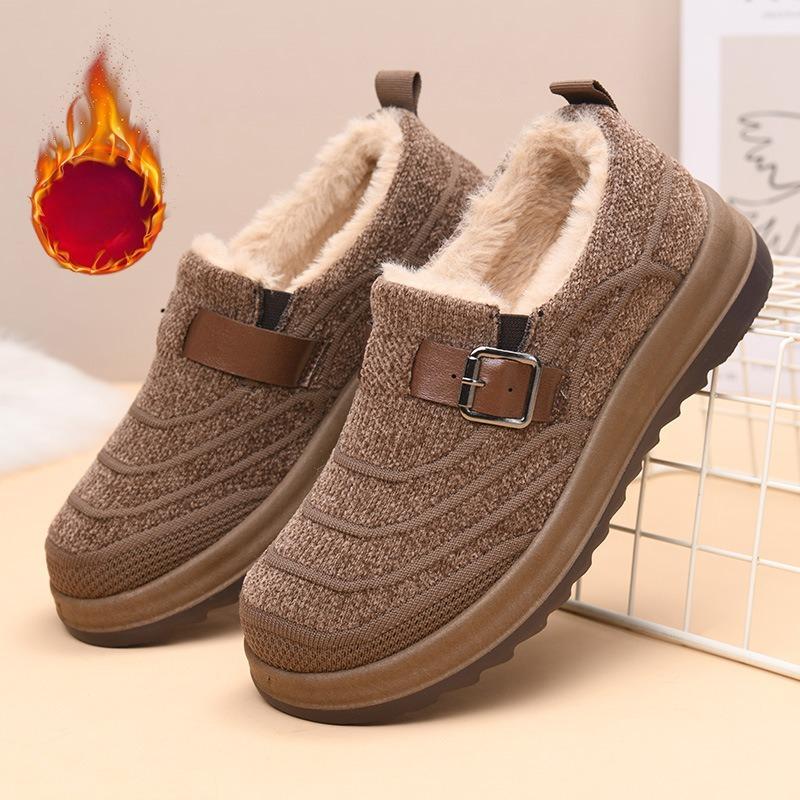 Women's Cotton Shoes Winter New Outdoor Non Slip Comfortable Platform Casual Shoes Fashion Buckle Strap Vintage Plush Warm Shoes