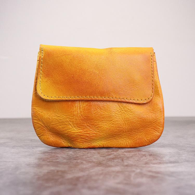 Vegetable Tanned Leather Coin Purse, Women's Bag, Lid Style Large Capacity Card Bag, Storage Bag, Used Pleated Bag