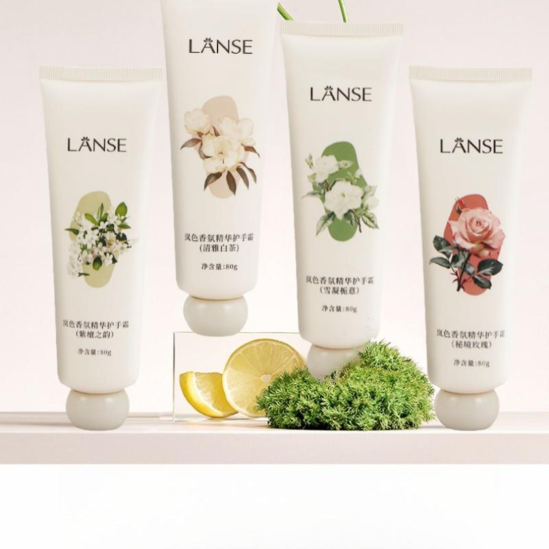 4Pcs Fragrance Essence Hand Cream Set 80g Each, Hydrating Non-Greasy Lotion Soft Dry Rough Skin Portable Floral Scent Hand Care Kit 80g/tube*4