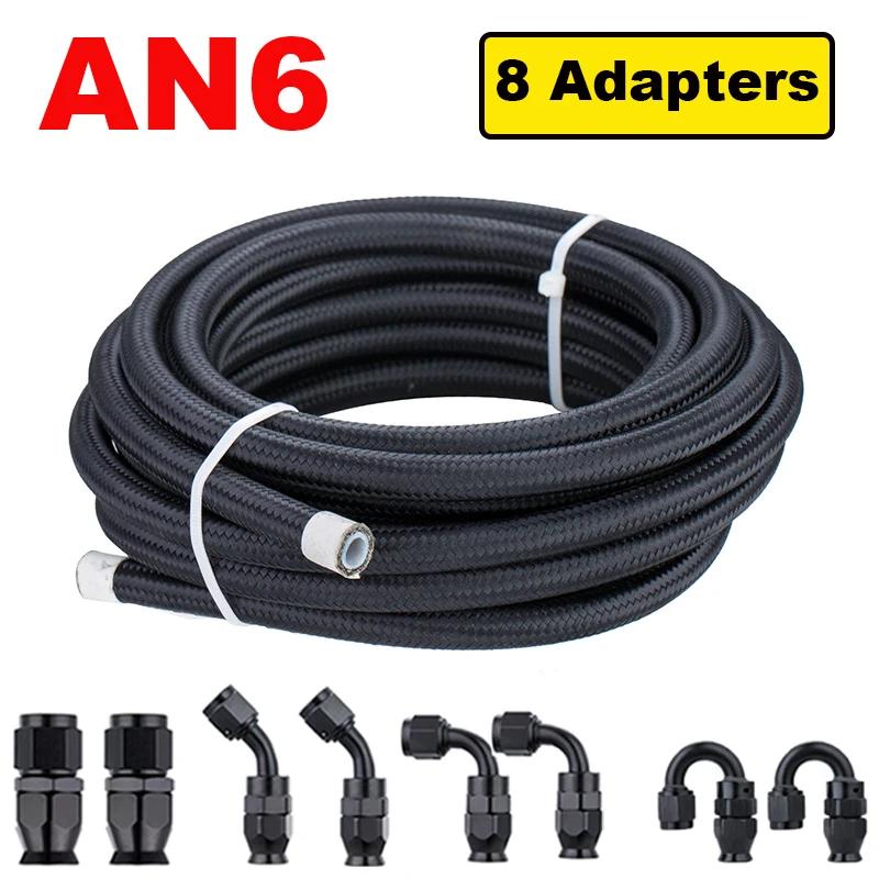 10FT 3M Universal AN4/6/8/10 PTFE Fuel Line Kit Nylon Stainless Steel Braided PTFE Fuel Hose with 8pcs Hose End Fitting Adapters