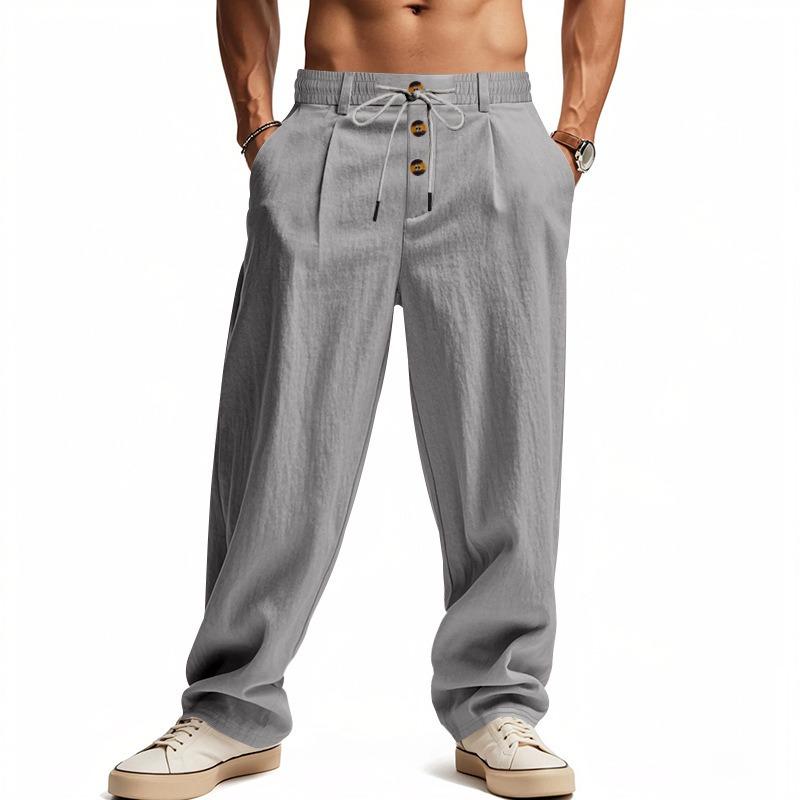 Spring and Summer Lace-up Pants Men's Breathable   Linen Loose Casual Sports Trousers Men