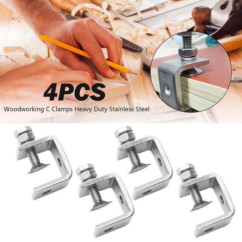 1pc/2pc/4pc C Clamps Stainless Steel Jaw Clamp For Mounting U Clamps Small Desk Clamp Adjustable Positioning Screw Clamping Tool 4pcs