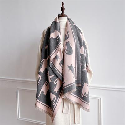 Winter Rosa Katze Muster Schal Kaschmir Damen Jacquard Pashmina Design Wickel Weiblich Dicke Decke Weich Bufanda Schal Tuch