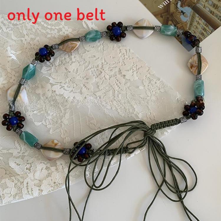 Catena da vita in corda con perline in resina stile bohémien con cintura in pelle PU per uso casual in vacanza estiva