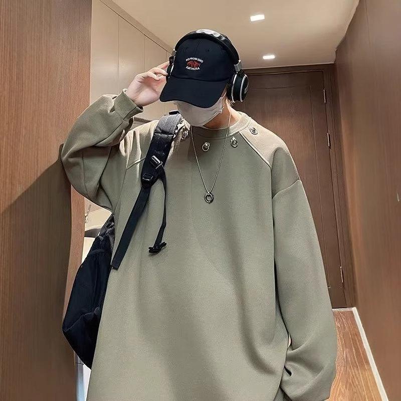 

Зеленый свитер с заклепками, мужской пуловер в стиле ретро с круглым вырезом XXXL зелёный