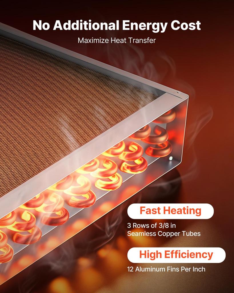 VEVOR Water To Air Heat Exchanger, 356 X 356 Mm Finned Tube HVAC Heat Exchanger Coil with Copper Tubes & Aluminum Fins