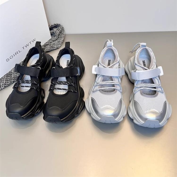 2025 Summer New Thick-soled Heightened Silver High-end Dad Shoes Women's Hollow Breathable Sports Mesh Shoes Sandals