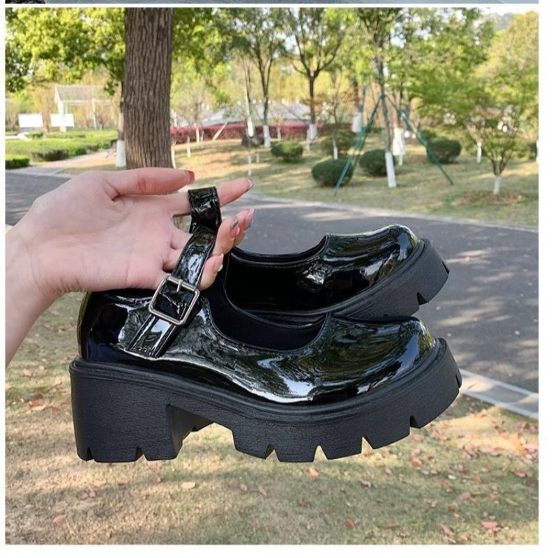 Fashion Patent Leather High Heels Mary Jane Shoes Women Japanese Style Ankle Buckle Platform Pumps Woman Punk Jk Uniform Lolita Shoes 43