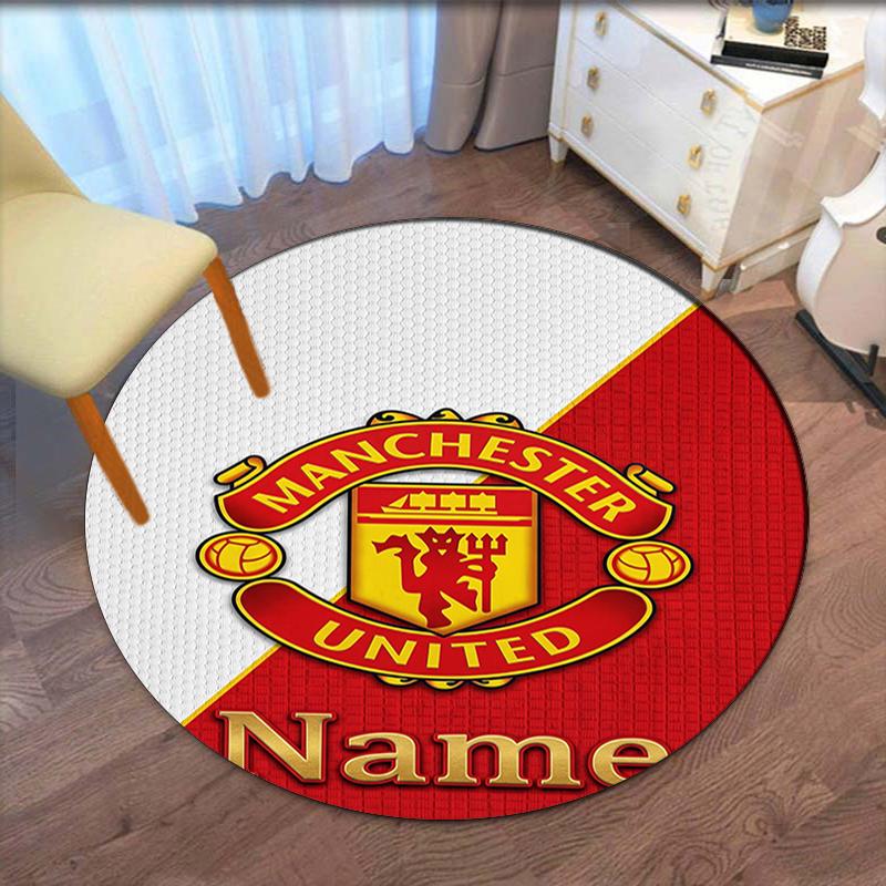 Custom Name Manchester United Printed Round Rug Carpet Chair Rug Area Rug Entryway Doormats,for Office Chair Living Room Bedroom Kitchen Room.