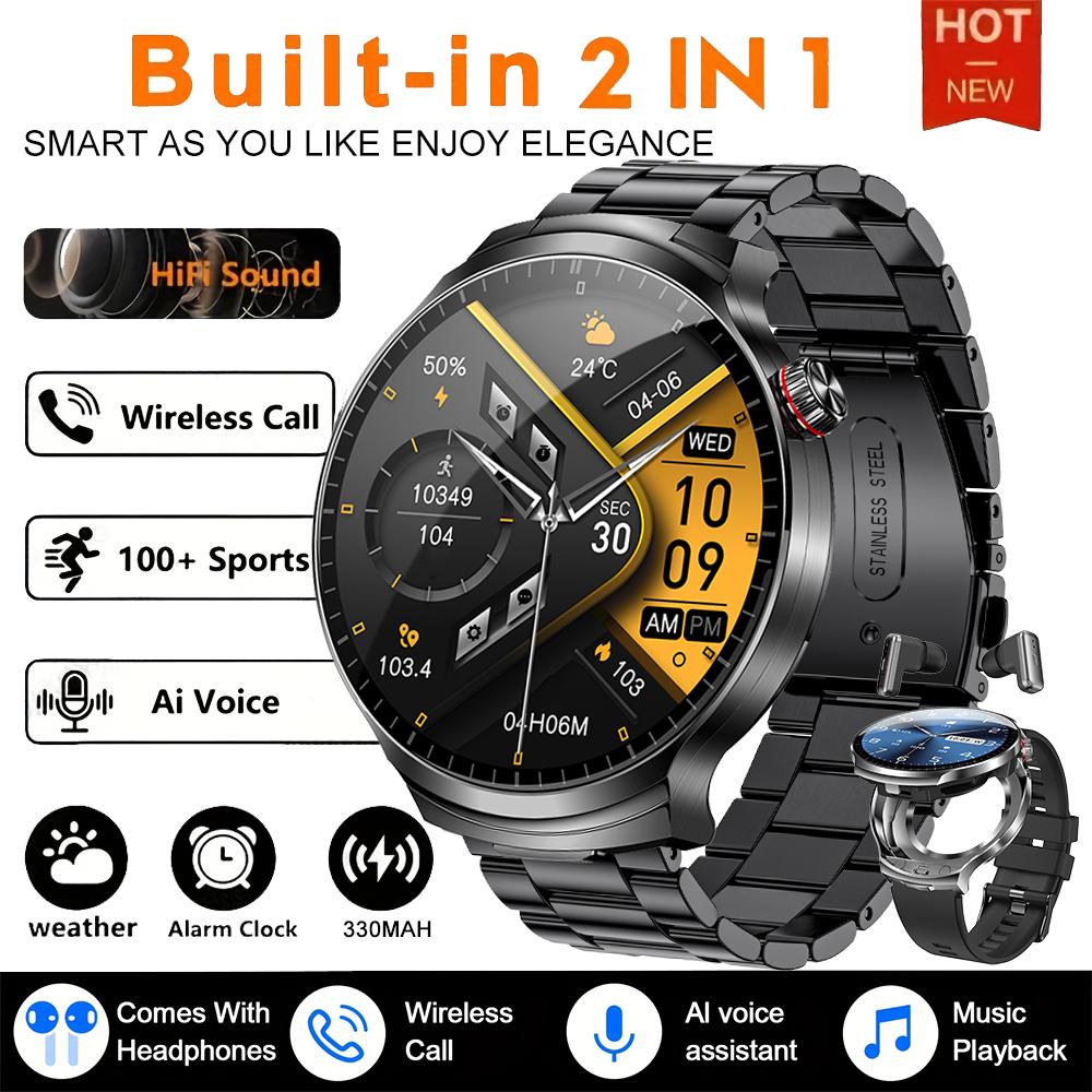 New 2 In 1 Smart Watch With Earbuds Smartwatch TWS Bluetooth Earphone Bluetooth Call Life Waterproof Heart Rate Blood Oxygen Monitor Sports Watch