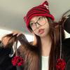 Cute Knitting Striped Devil Ear Casual Cap Japanese Beanie Hat Bonnet Hats Knitted Wool Caps