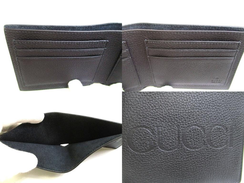 Authentic GUCCI Embossed Logo Black Leather Bifold Bill Wallet Compact Wallet #b233  Open box