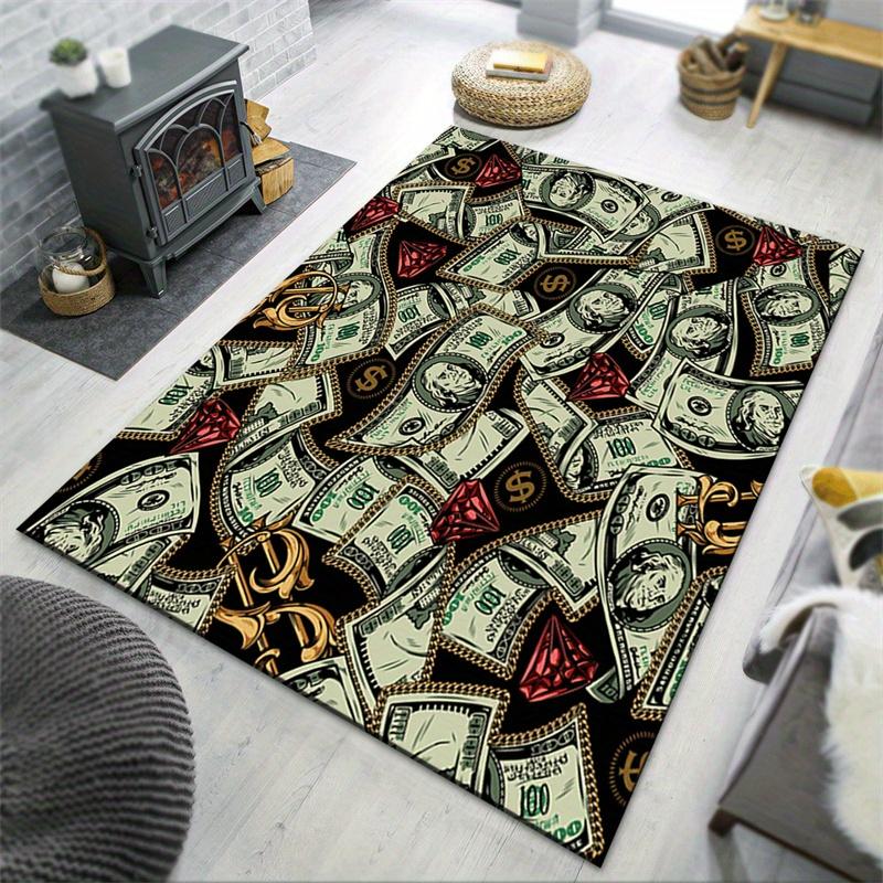 Luxurious Dollar Bill Design Area Rug  Polyester, Non-Slip & Lightweight | Multi-Color Rectangular Carpet for Living Room,