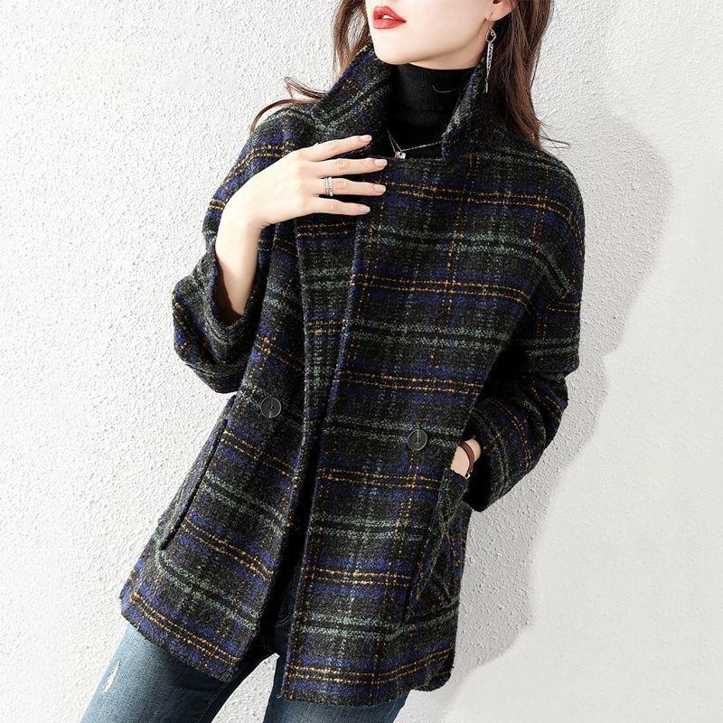 Winter Women Korean Loose Wool Clothes Plaid Wide-waisted Formal Cashmere Coat And Jackets Casual