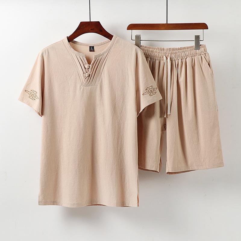 Letní tanga pánský oblek z bavlny a lnu Letní prádlo čínského stylu s krátkým rukávem
