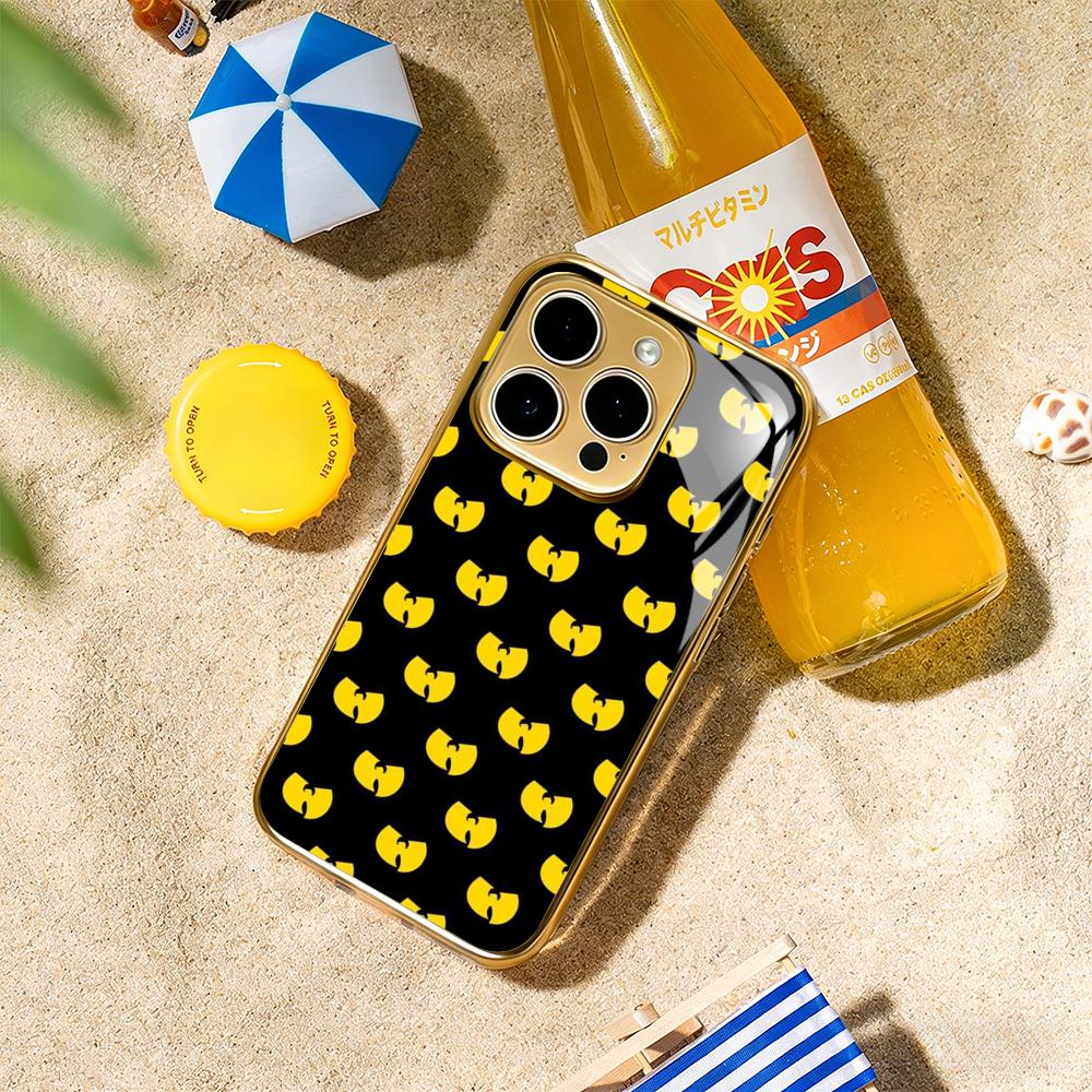 Fashion Trends WU-T-TANG CLANs logo Phone Case For iphone 17 16 15 14 13 12 11Pro Plus Max Luxury Gold-plated glass Phone Case iPhone17