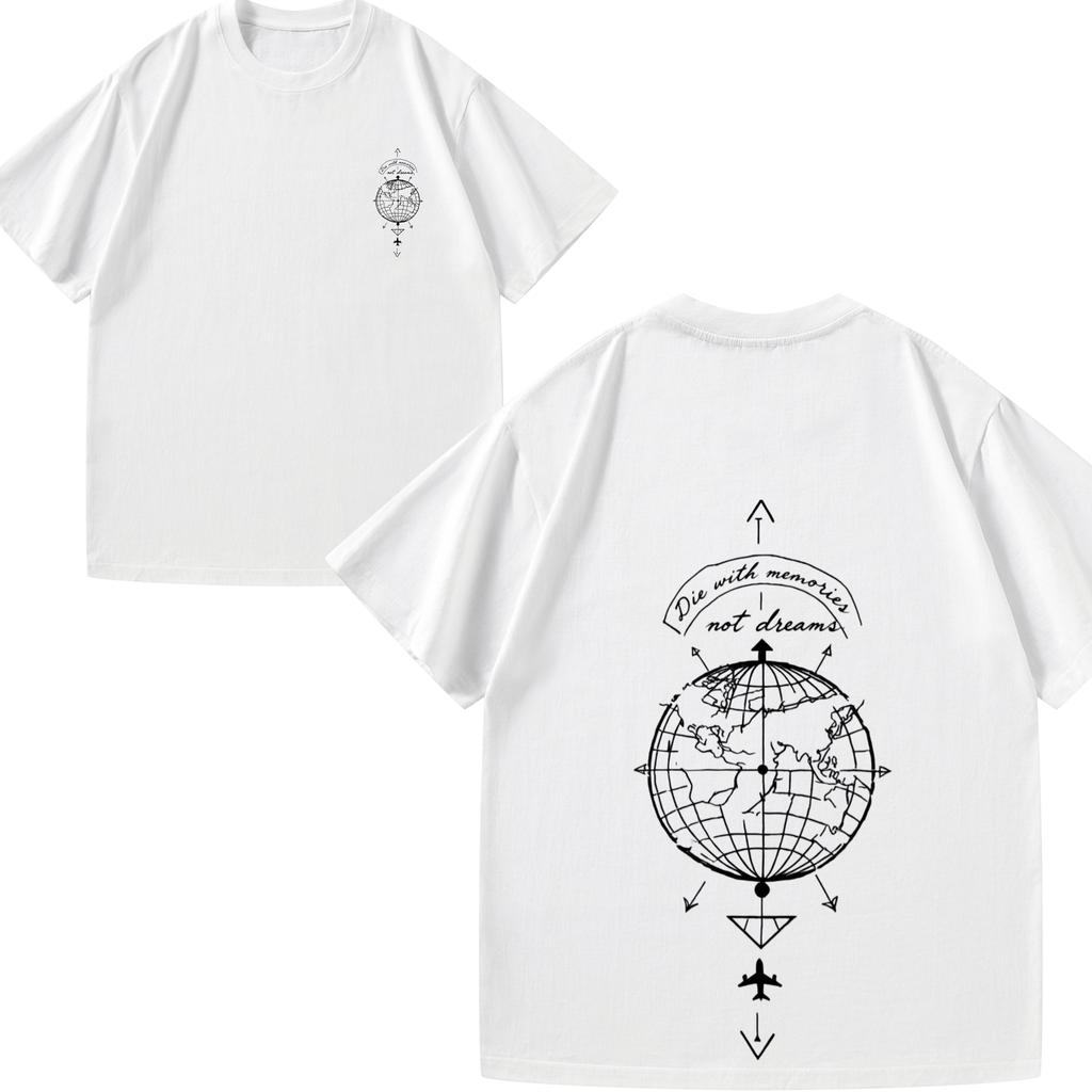 Mens Tshirt Black Globe Compass Printed Pattern Casual Daily Wear Travel Outfit Top Quality Cotton Tee Shirts for Men Summer