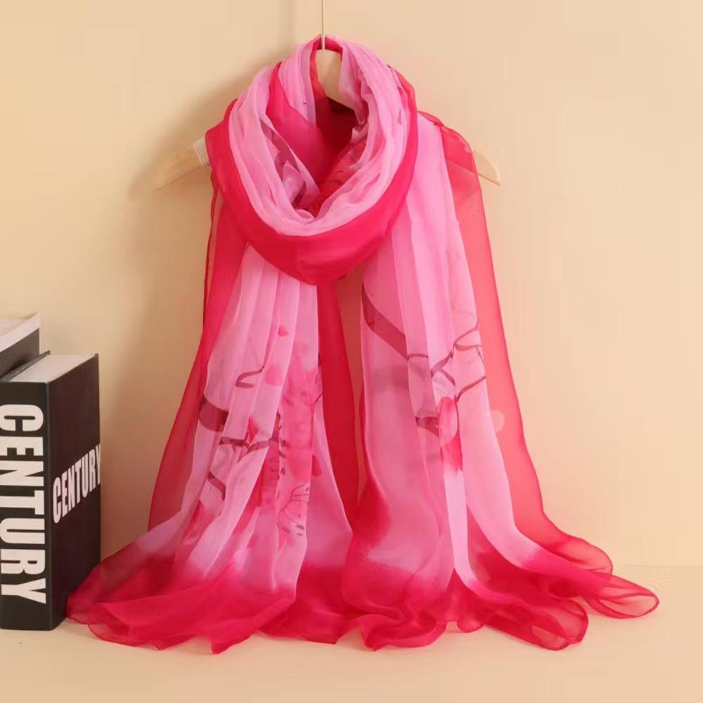 Spring and Autumn Shawl Women's Sunscreen Scarf White with Long Soft Gauze Summer Seaside Large Beach Scarf Travel Silk Scarf