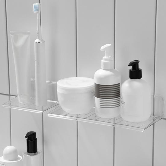 Transparent Wall Mount Shelf No Drill Anti-Slip Great Load Bearing Bathroom Living Room Storage Rack