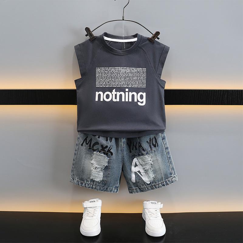 

Boys Trendy Sleeveless Summer Vest Set - New 2025 Fashion 120 cm серый