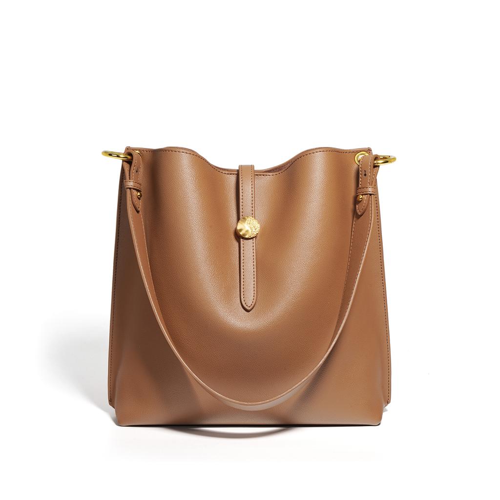 Leather Bucket Bag Women's New Fashion Versatile Large-capacity Commuter Bag Niche Single Shoulder Messenger Tote Bag