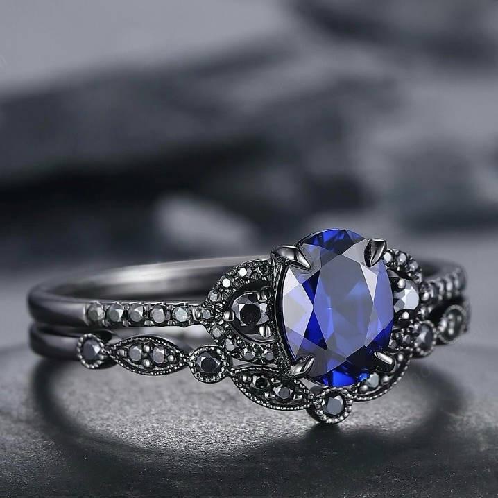 Blue Zircon Retro Diamond Engagement Ring - European & American Fashion