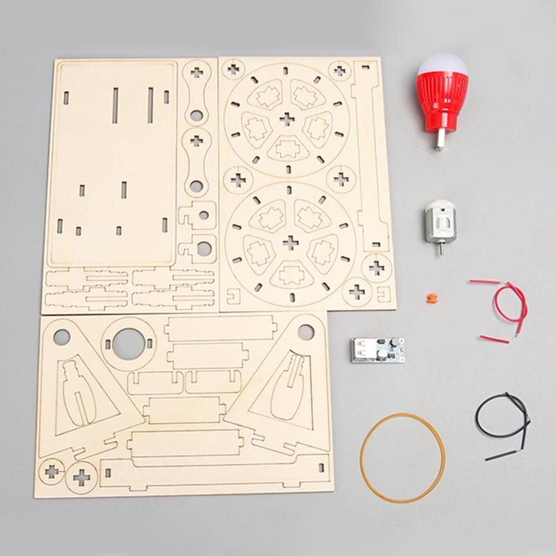 Creative self-made handmade puzzle scientific teaching tool model for children's wooden hand cranked generator