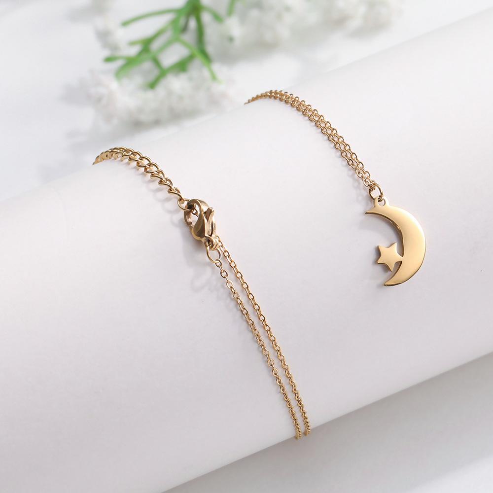 Stainless Steel Crescent Moon Star Pendant Necklace Ladies Birthday Party Jewelry Gift Cute Fashion Accessory