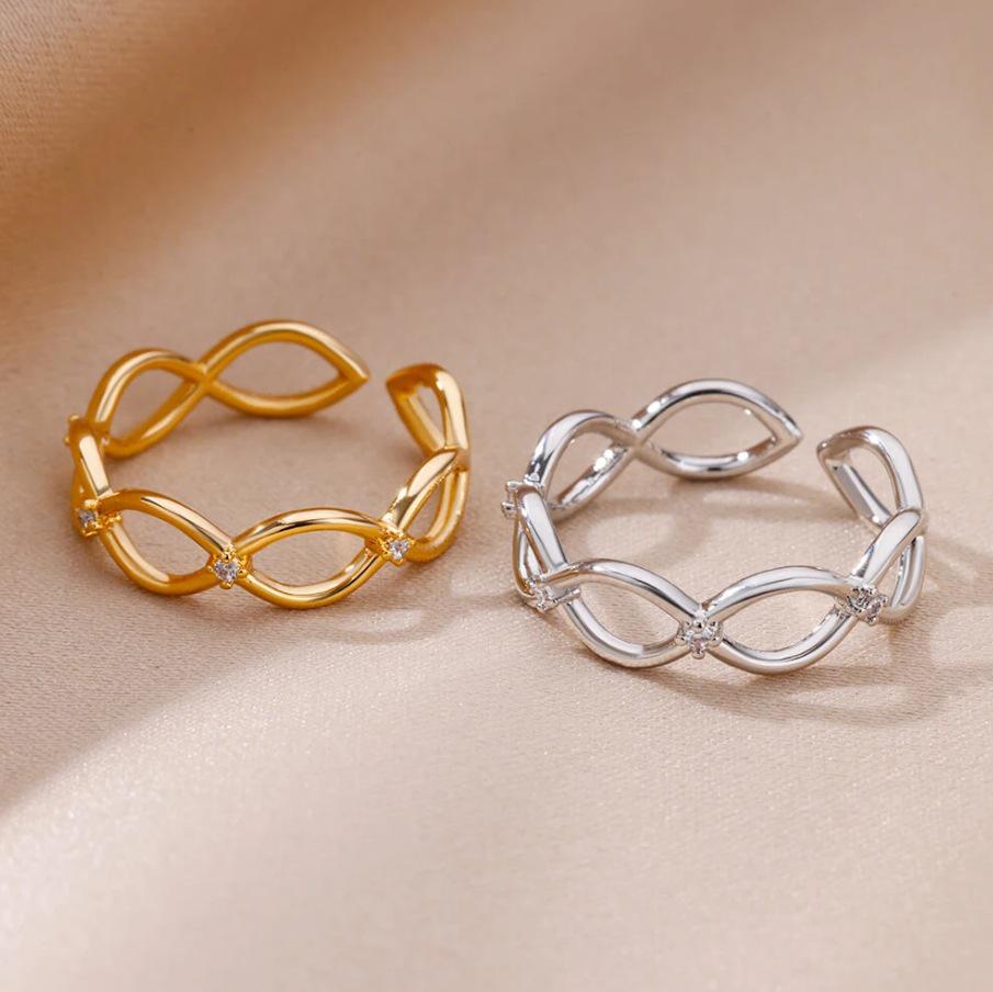 18k Gold Plated Men's Adjustable Geometric Stainless Steel Ring - Korean Style