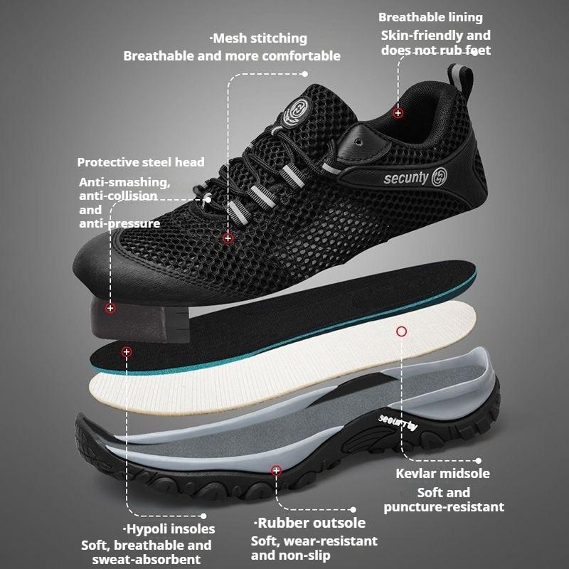 spring breathable work shoes summer mesh lightweight safety shoes steel toe work sneakers anti puncture industrial shoes for men