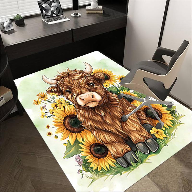 1PC Cow Sunflowers Non-Slip Floor Carpet Compatible for Office&Living Room&Dining room - Flat-Weave Machine- Soft & Pattern-E296