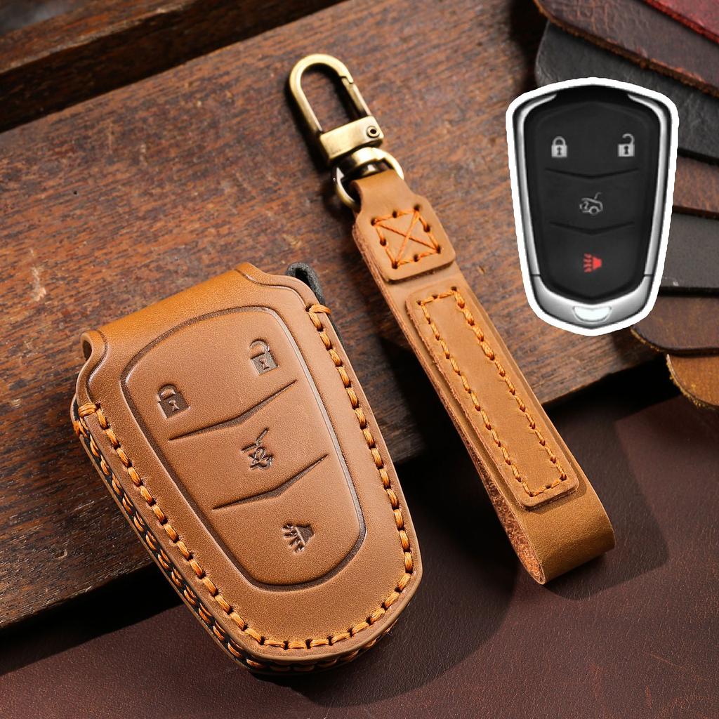 Genuine Leather Auto Key Fob Remote Cover Case 4 5 Botton Fit For Cadillac Ats Ct6 Cts Dts Xt5 Escalade Esv Srx Sts Xts Elr 2014