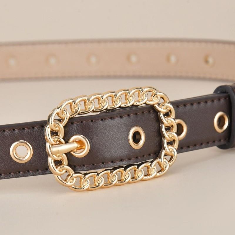 Womens Vintage Quality Gold Buckle Slim Waist Belt Fashionable And Versatile Accessory