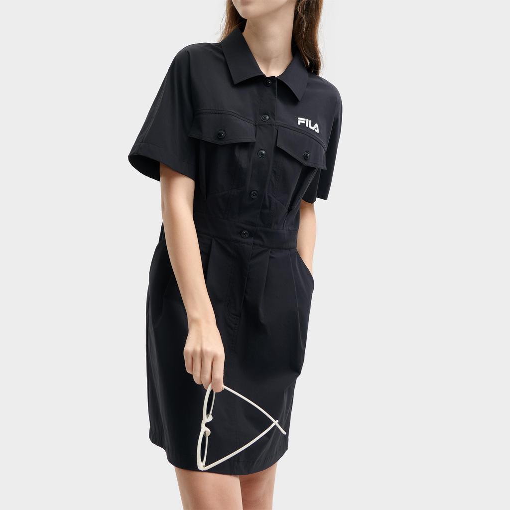 New FILA SS24 Short Sleeved Dress Women's Black F11W429302FBK