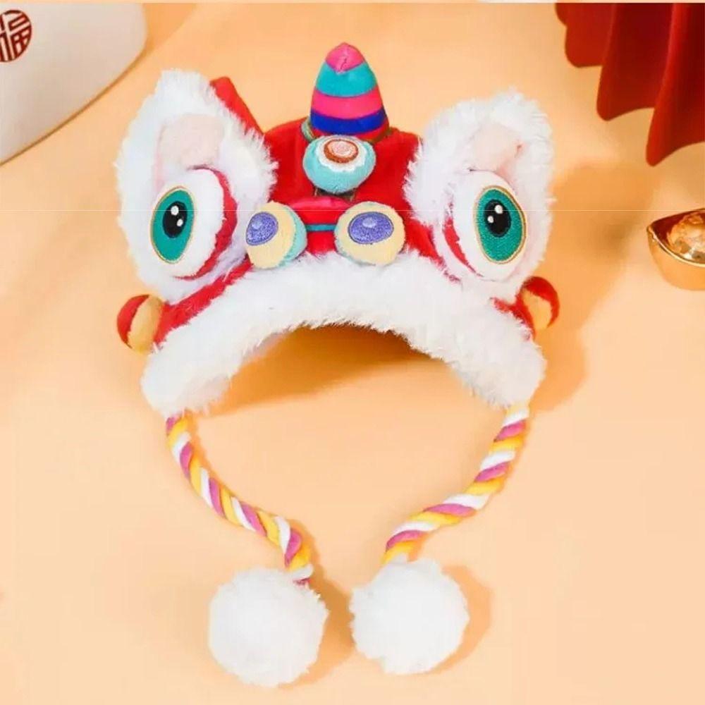 Soft Cat Dance Lion Hats Chinese Style Pet Christmas Costume Fashion Cute Plush Pet Caps Kitten