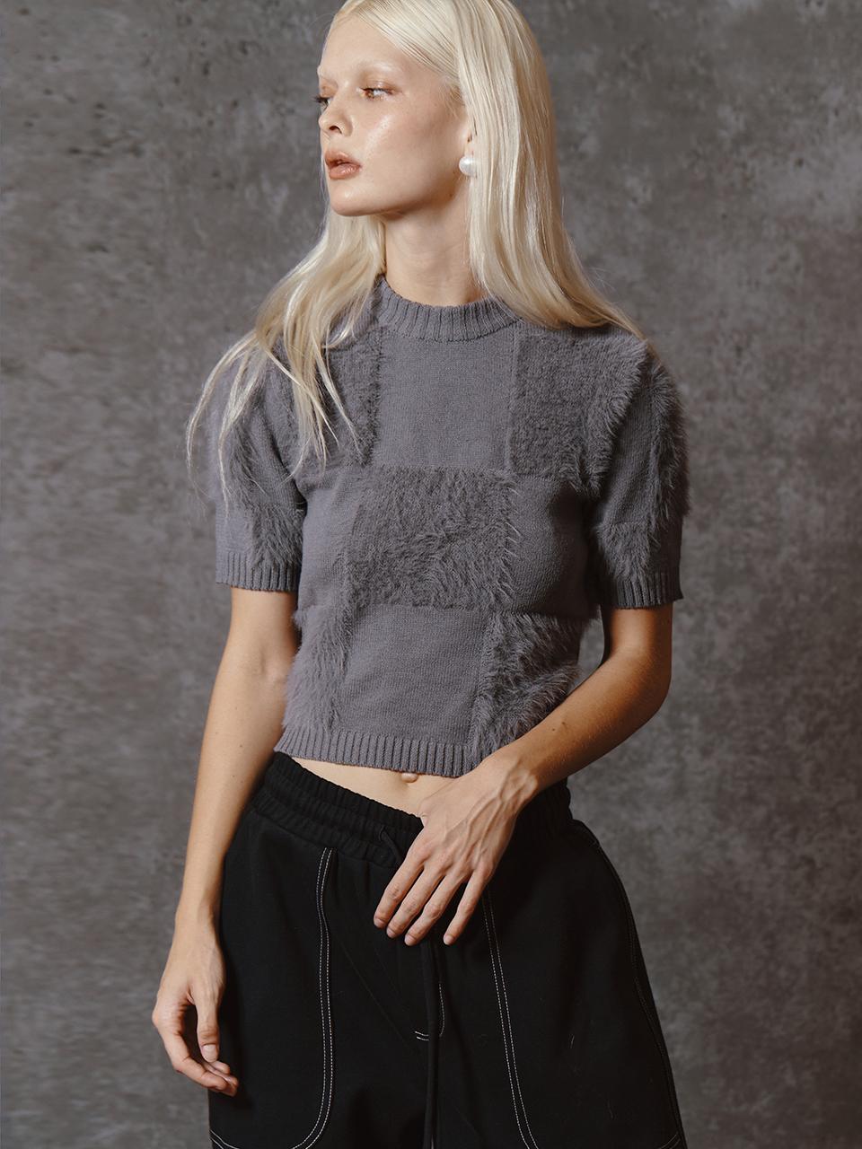 Мягкий клетчатый вязаный топ Minderly - Серый Grey/Size