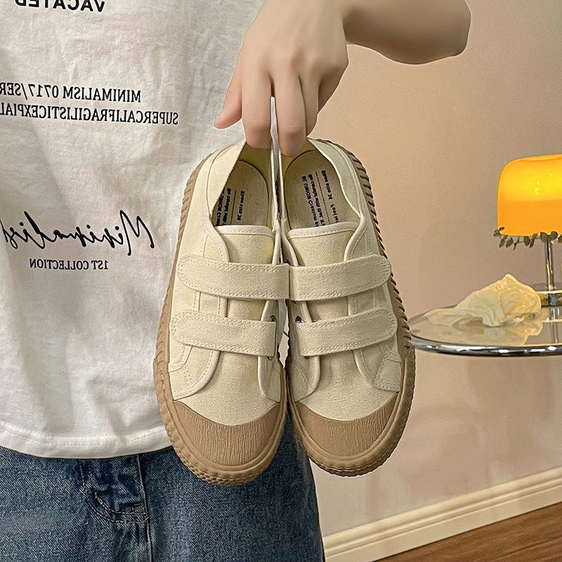 Macaron Kjeks Canvas Sko Lettvekt Latesko Borrelås Damesko Allsidige Hvite Sko