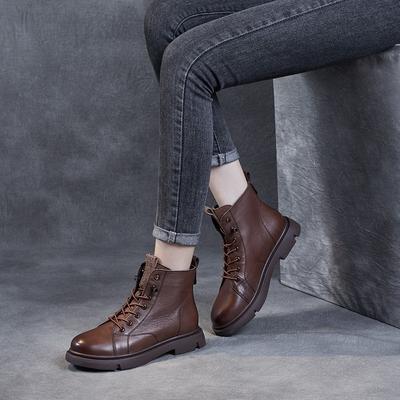 Leather Women's Shoes Martin Boots Low Flat Boots