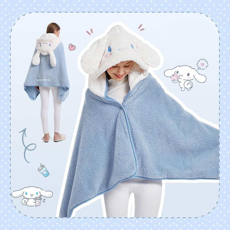 Nydelig hettekåpe multifunksjonelt klimaanleggsteppe myk kappe type dyr korallfleece for voksne vinterplagg