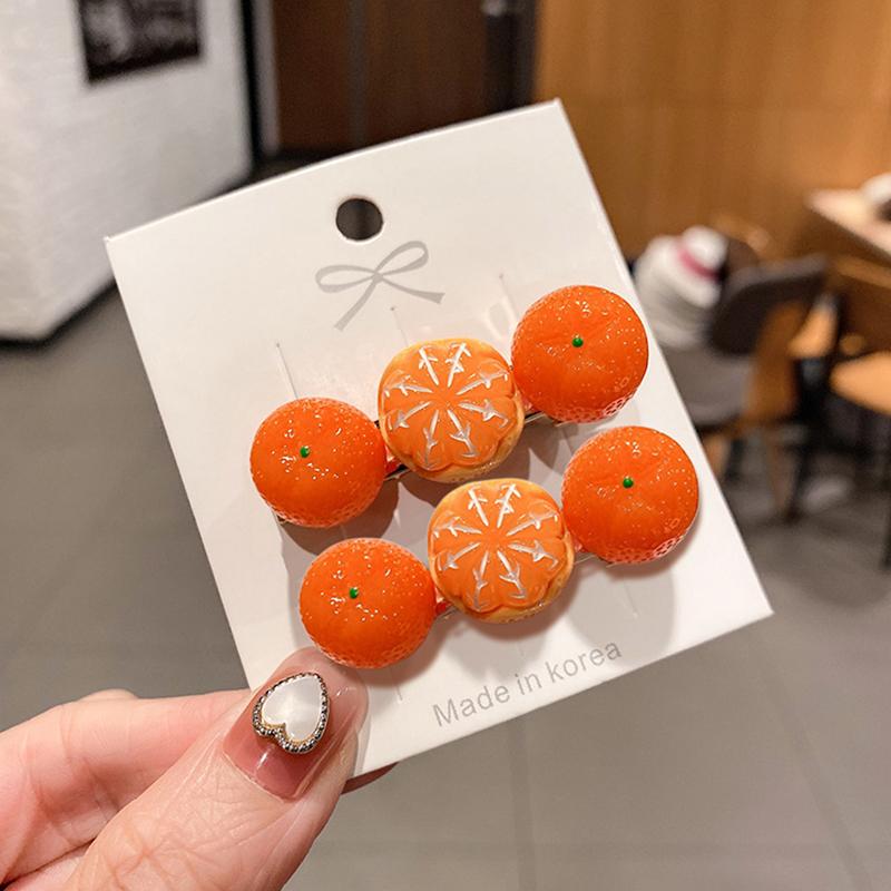 2Pcs Creative Fun Half-Peeled Orange Hairpin Cute Girl Side Clip Japanese Fruit Word Clip Duckbill Clip Net Red Hair Accessories