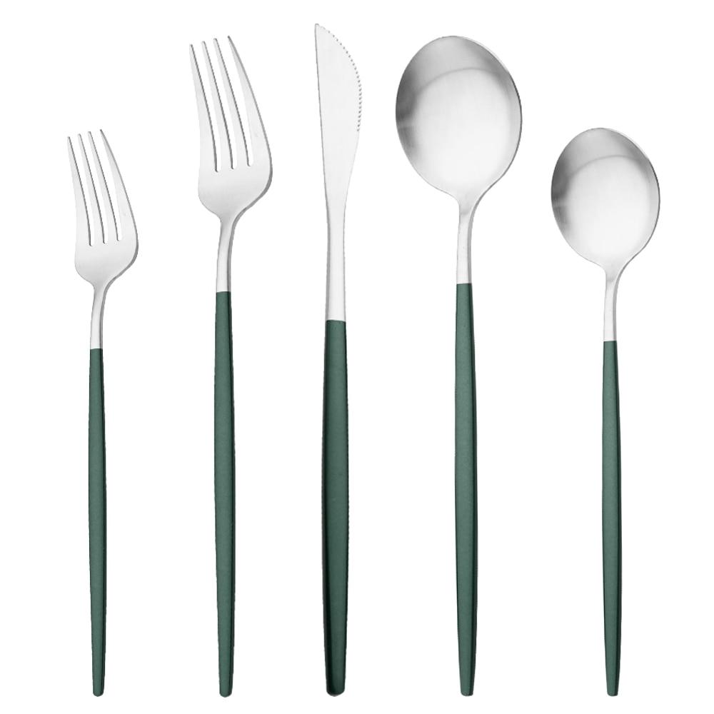 5Pcs/Set Pink Gold Tableware Stainless Steel Matte Dinnerware Cutlery Set Flatware Knife Dessert Fork Spoon Kitchen Accessories For Home