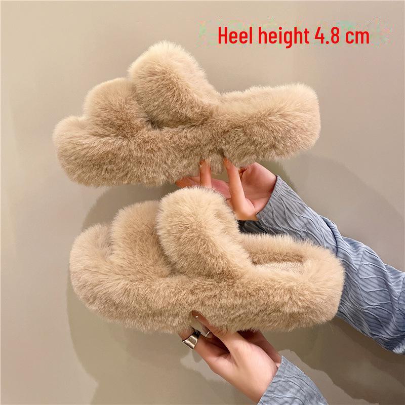 Large Cross-Fur Women's Slippers - Thick, Flat-Bottomed, Warm & Stylish for Spring, Autumn, Winter