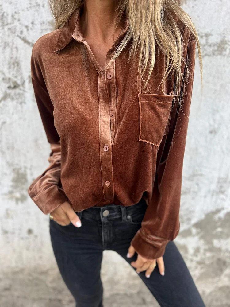 2024 Autumn Winter Fashion Gold Velvet Lapel Shirt