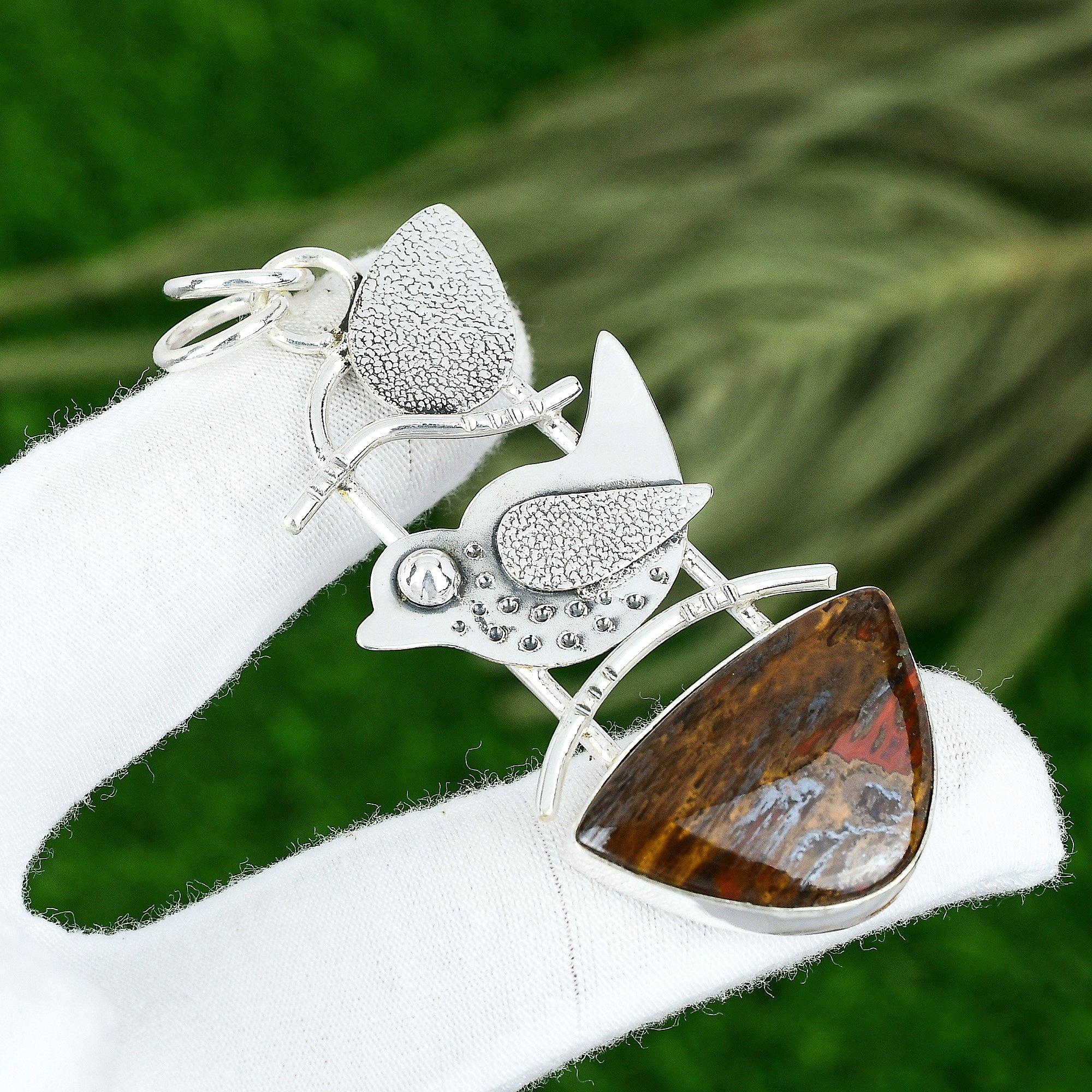 

Natural Seame Agate Gemstone Pendant Brown 925 Sterling Silver Indian Jewelry